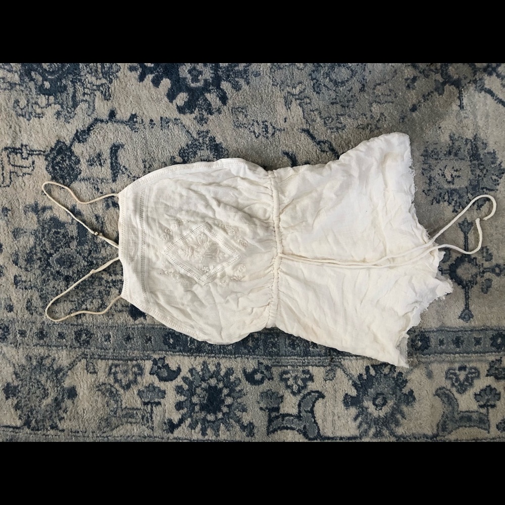 Embroidered linen romper